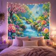 thumbnail image 2 of Cascading Waterfall with Cherry Blossoms in a Lush Garden, Whimsical Watercolor for Nature Lovers, Botanical Wall Art, Housewarming Gift, Tapestry Wall Hanging for Bedroom and Living Room, 2 of 7