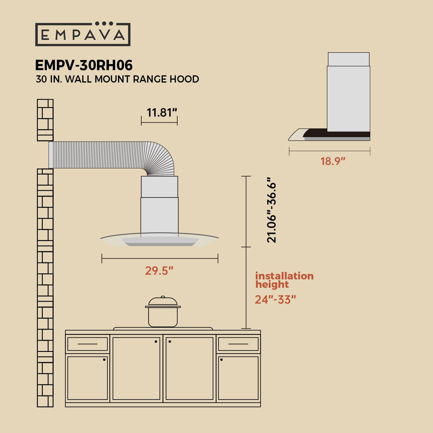 30 in. 400 CFM Ducted Kitchen Glass Wall Mount Range Hood in Stainless Steel