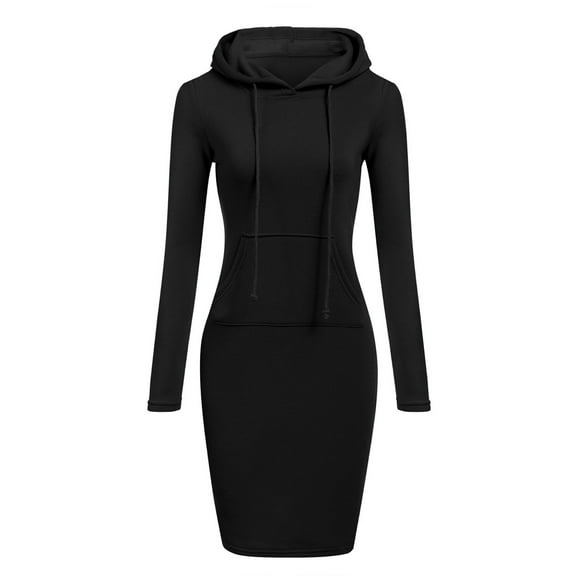 SWSMCLT Women's Short Hooded Warm Fleece Long Sleeve Sweatshirt Dress Casual Fashion Spring Soft Warm Pocket Hoodie Dress Black 4-6