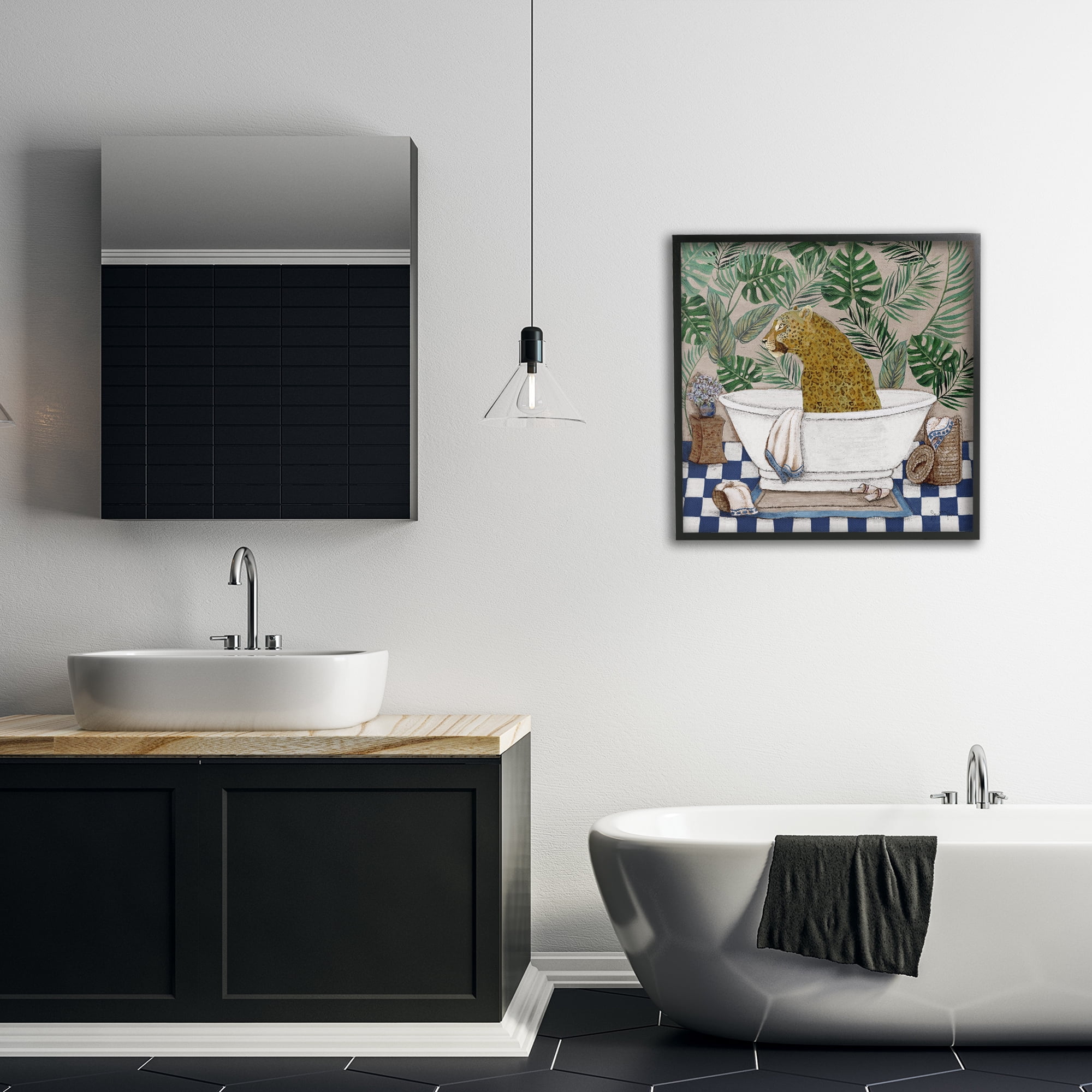 Stupell Industries Leopard in Tropical Bathtub Black Framed Giclee Art, design by Janet Tava