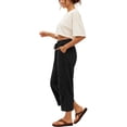 thumbnail image 6 of ZHYou No Boundarie Womens Wide Leg Capri Pants High Waisted Drawstring Elastic Waist with Pockets Contrast Stripe Loose Fit Casual Summer Cropped Trousers Black Size 2XL, 6 of 8