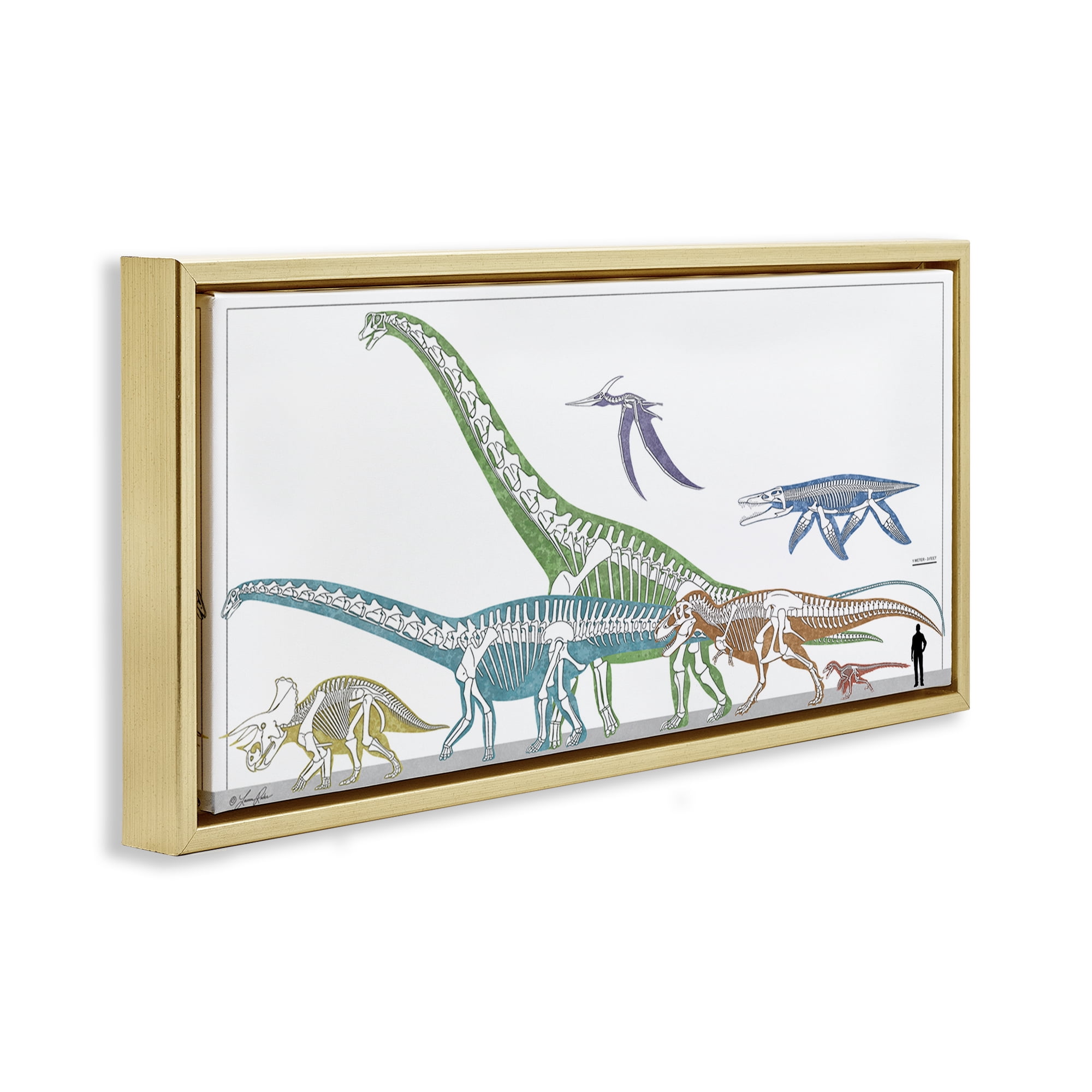Stupell Industries Educational Prehistoric Skeletons Animals Painting Gold Floater Framed Canvas Art Print Wall Art, 25 x 11