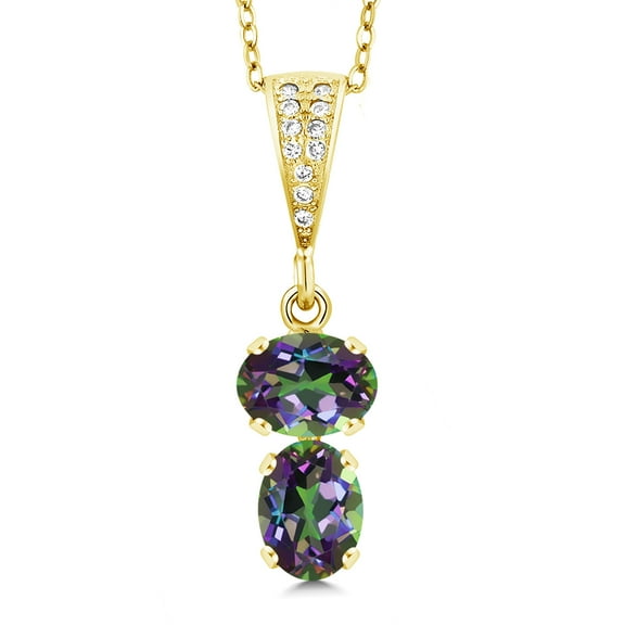 Gem Stone King 18K Yellow Gold Plated Silver Green Mystic Topaz Pendant Necklace for Women (3.22 Cttw, Gemstone, Oval 8x6MM, with 18 inch Chain)