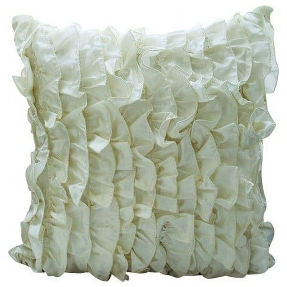 Cushion Covers For Couch, Ivory Decorative Pillow Covers 16x16 inch (40x40 cm), Satin Throw Pillow Covers, Solid Color, Ruffles, Victorian Pillow Covers For Couch - Vintage