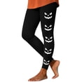 thumbnail image 2 of Yeaiivve Women's Halloween Leggings Pumpkin Face Graphic Skinny Pants Seamless Stretchy High Waist Yoga Pant Buttery Soft Milk Silk Workout Bottoms XL, 2 of 7