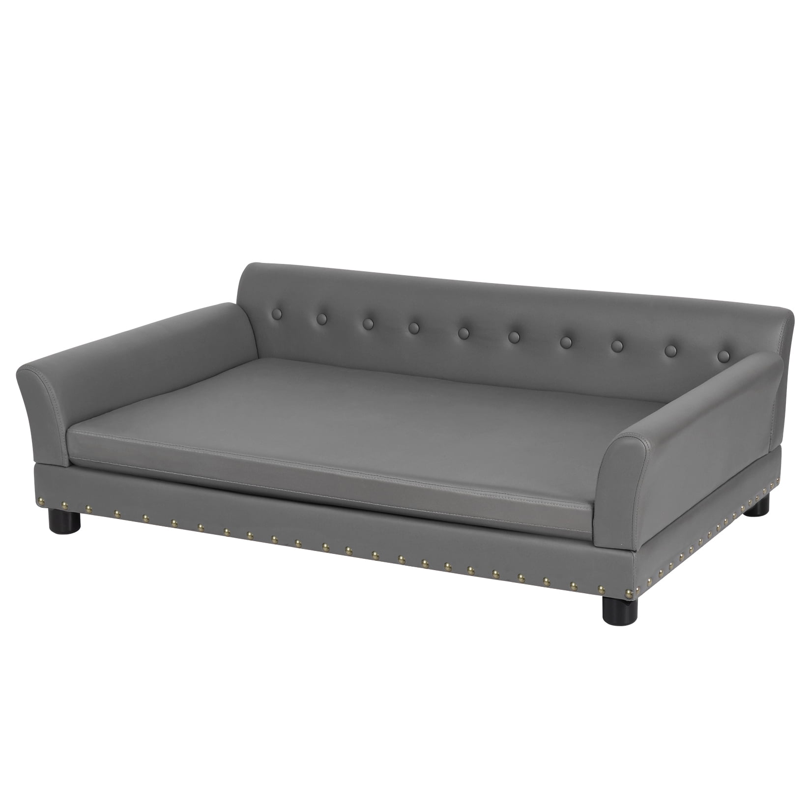 BingoPaw Extra Large Wooden Frame Raised Lounge Bed Dog Sofa Couch with Comfortable Cushion Mat Grey
