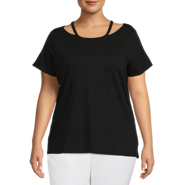 Terra & Sky Women's Plus Size Cut Out Neck Short Sleeve Top - Walmart.com