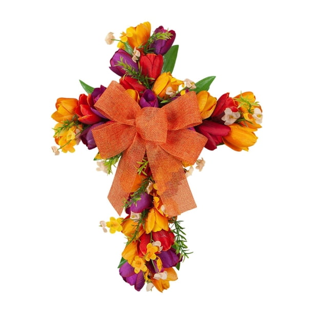 Wreath Puerta delantera Corona Centro de mesa Centro de flores artificiales Decoración de Pascua para ventana del festival afuera Arco anaranjado