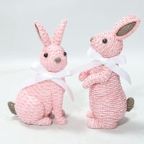 JEWLALO 2PCS Rattan Rabbit Easter Decorations, Bunny Easter Ornaments, Outdoor Garden Statue Animals Figurine for Home Farmhouse Courtyard Lawn Tabletop Decoration, Gifts for Easter (Pink)