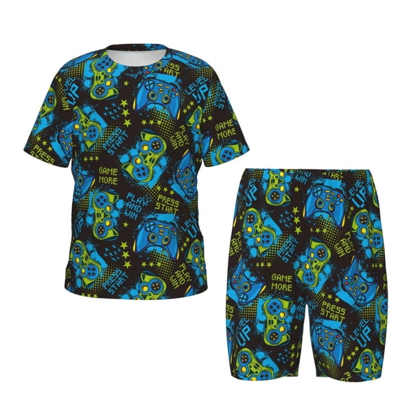 Fotbe Play Game Pijama Estampada de 2 Piezas para Niños – Ropa de Dormir de Manga Corta Cómoda para Niños y Niñas, Camiseta y Shorts de Algodón-4X-Large