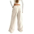 thumbnail image 6 of Corduroy Pants Girls Baggy Button High Waisted Wide Leg Lounge Pants Fall Casual Work Trousers with Pockets Beige L, 6 of 6