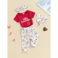 thumbnail image 4 of Suealasg Baby Boys Girls Americana Clothes Short Sleeve Letter Print Romper +Fireworks Print Pants+Headband +Hat Infant 4th of July Outfits Newborn Independence Day Clothing, 4 of 8