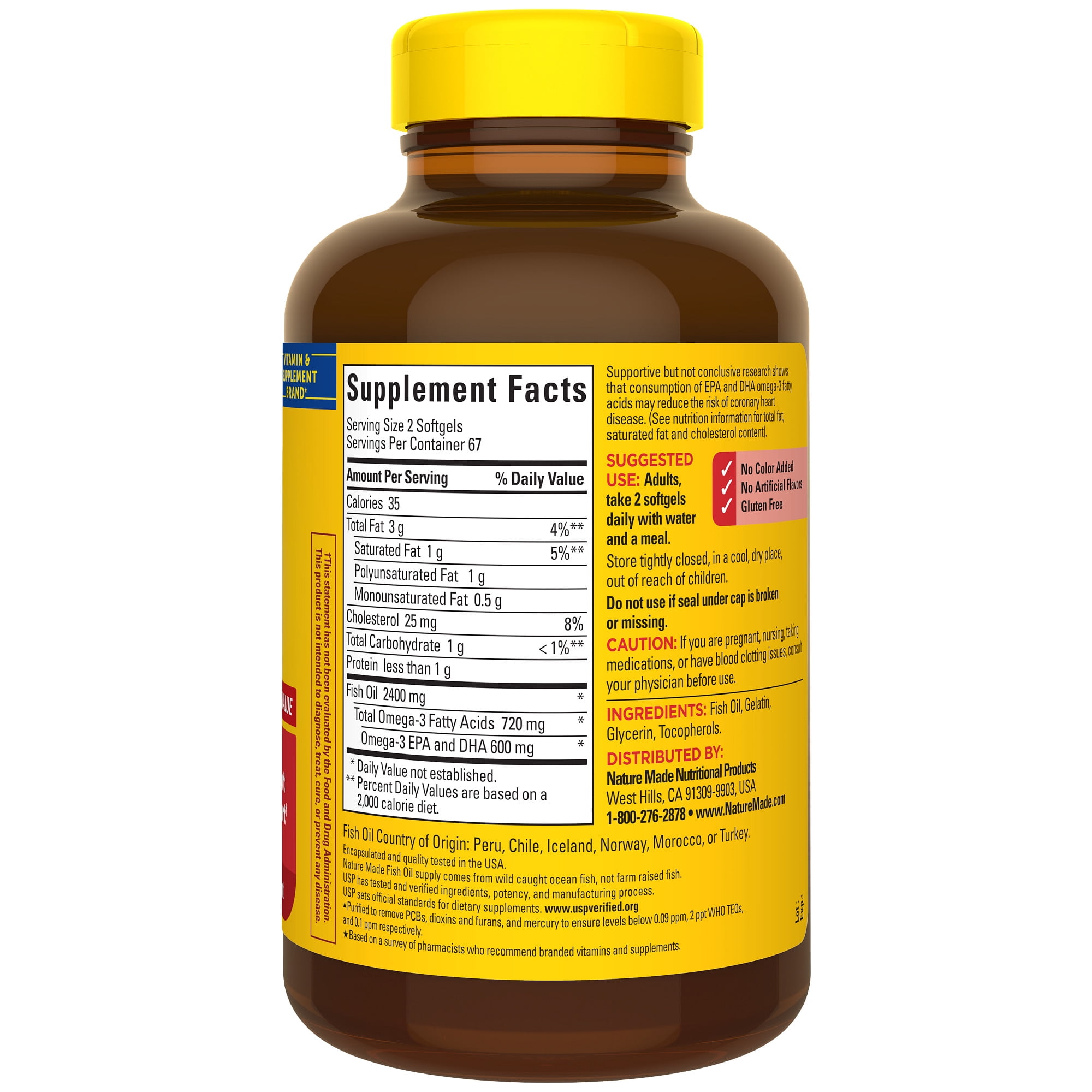 Nature Made Fish Oil 2400mg Per Serving Softgels, Omega 3 Fish Oil