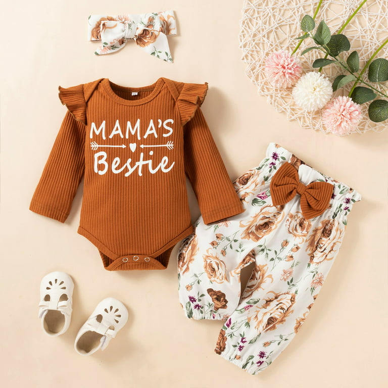 Kids Clothes Size 14 Clothes for Teen Girls Pants Baby Boys Girls Clothes  Letter Long-sleeved Romper Tops Floral Pants With Headband Outfits Sets  Baby Sleepers with Name 