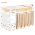 thumbnail image 3 of Twin-Over-Twin Bunk Bed with Bedside 3-Tier Storage Bookshelf, Teens/Kids Rattan Guardrail Bed Frame with Curtain & Light, 3 of 11