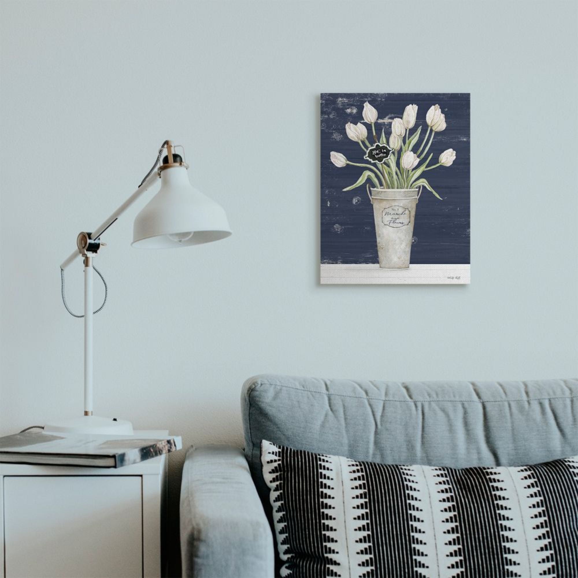 Stupell Industries Charming White Tulip Bouquet over Rustic Blue Design by Cindy Jacobs, 16" x 20"