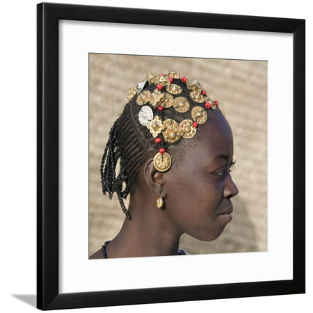 Timbuktu, A Songhay Girl with an Elaborately Decorated Hairstyle in Timbuktu, Mali Framed Print Wall Art By Nigel Pavitt