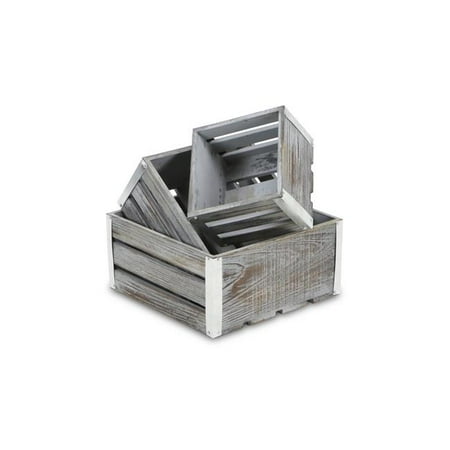 Cheungs 4711-3GW Gray Washed Slatted Wood Mini Crates - Set of 3