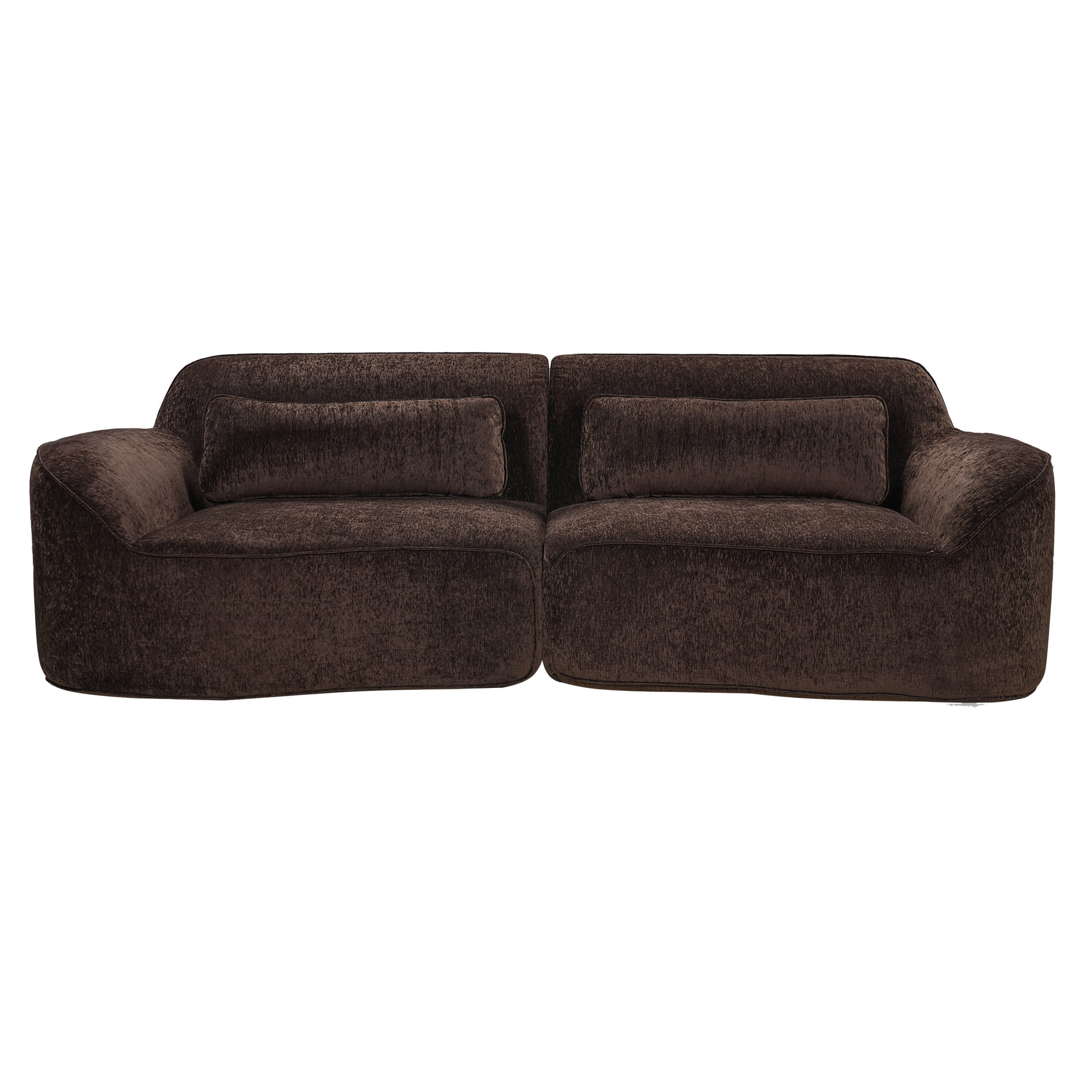 Christopher Knight Home 95" Modern Upholstered Curved Compressed Sectional Sofa with Pillows, Dark Brown