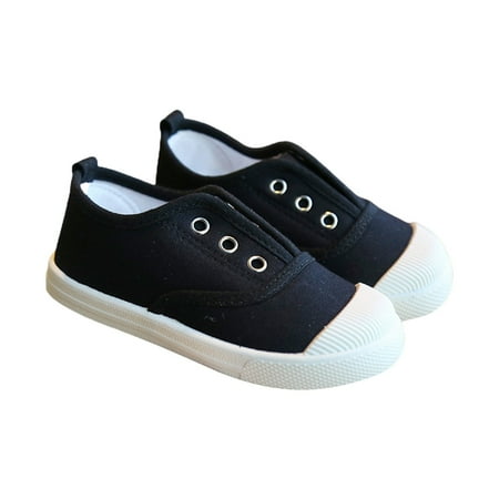 NOKIO Kids Shoes Toddlers Canvas Sneakers Slip-on Comfortable Light Weight Skin-Friendly Causal Running Tennis Shoes for Boys Girls Lightweight Breathable Sneakers Washable Strap for Walking