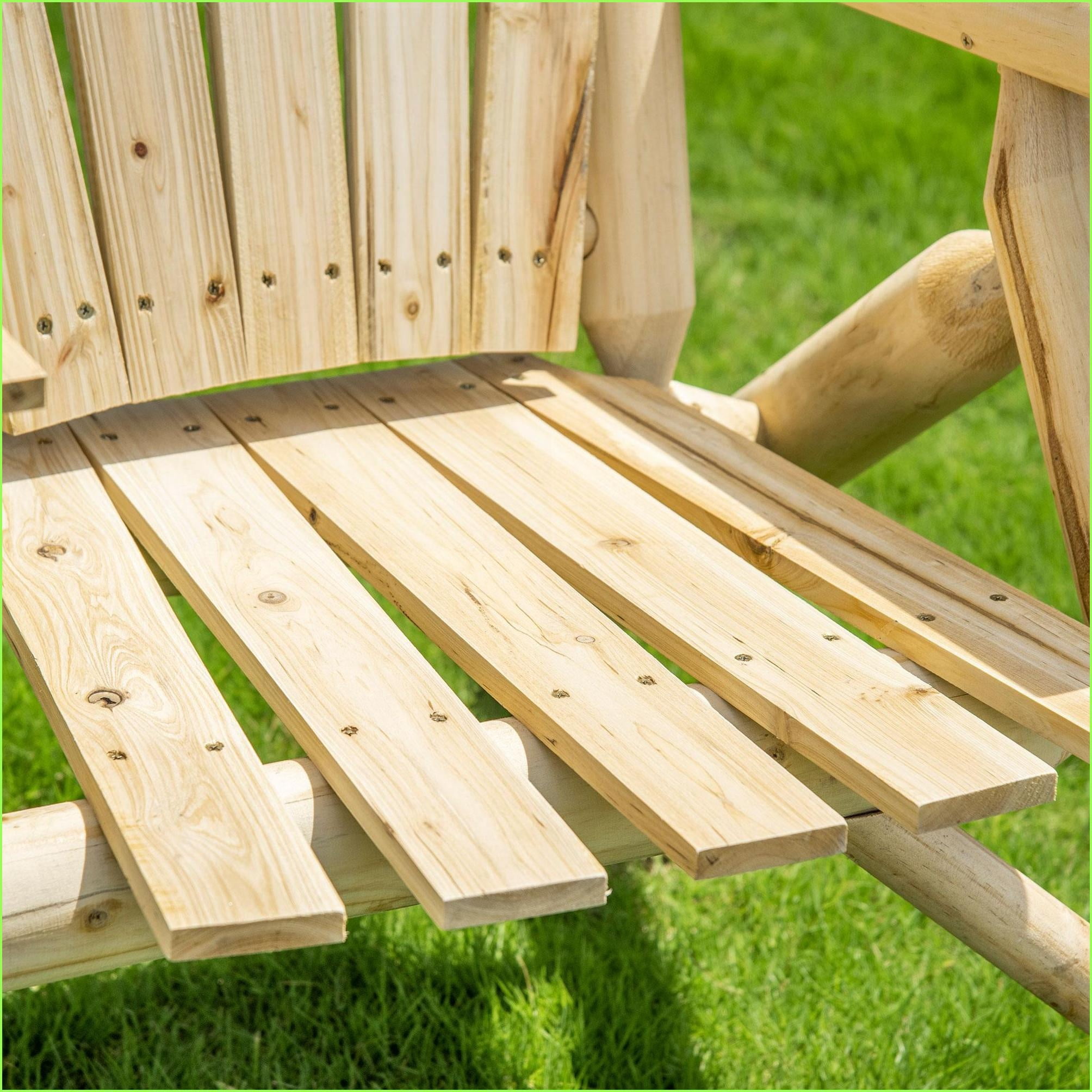 Outdoor Loveseat Adirondack Chair, 2-Seat Wooden Bench with Table/Cupholder for Porch/Backyard/Fire Pit | Natural | Slat Back