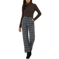 thumbnail image 2 of INSPIRE CHIC Women's Plaid Elastic Waist Button Zipper Straight Leg Long Pants L Dark Blue Beige, 2 of 6