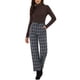 thumbnail image 2 of Pantalones largos rectos de cintura elástica con botones y cremallera de cuadros para mujer Inspire Chic en azul oscuro y beige, 2 of 6