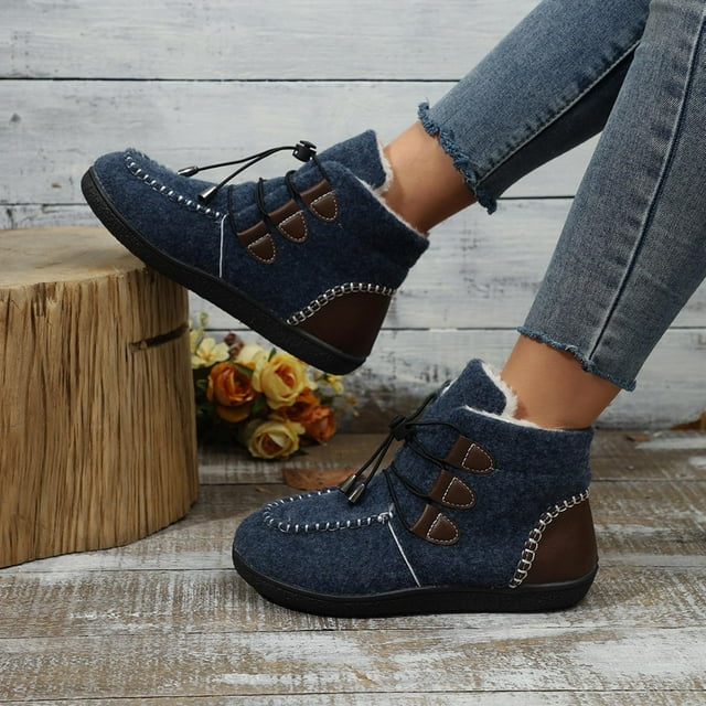 Amzcrzy Bottes à la Cheville pour Femmes Mode Décontractée d'Hiver Chaussures Montantes Couleur Unie Bout Rond à Lacets Élastiques Doublées de Velours Chaudes Plates Bottes à la Cheville Bottines pour Femmes Bottes pour Femmes Bottines pour Femmes
