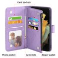 thumbnail image 6 of Compatible with Samsung Galaxy S21 Ultra 5G Wallet Phone Case and Tempered Glass Screen Protector Flower Faux Leather Flip Credit Card Holder Stand Zipper Cell Cover for 21S S 21ultra G5 Women Purple, 6 of 9