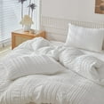 thumbnail image 4 of JOLUSERE White Duvet Cover King Sets, 3 Pieces Soft Breathable Striped Textured Comforter Cover Set, 4 of 10
