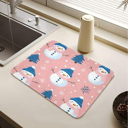 

Snowmen Blue Christmas Trees Pattern Drying Mat Diatomaceous Earth Super Absorbent Non-slip Rubber Sole Heat Resistant 230 Degrees Fahrenheit 15.7×11.8in