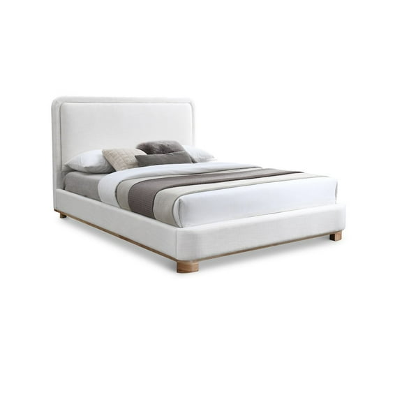 Meridian Furniture Nolita Cream Linen Textured Fabric Full Bed