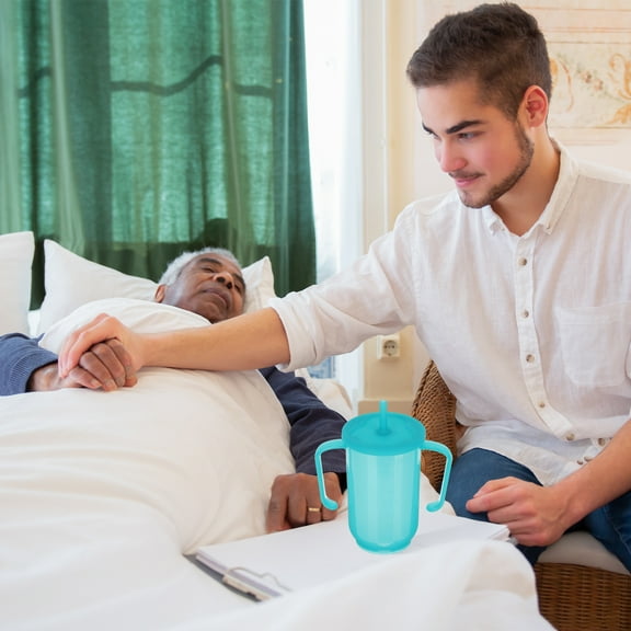 Amosfun Back to School Convalescent Feeding Cup Straw Cup Blue 1Set 5.9*4.7*2.8in