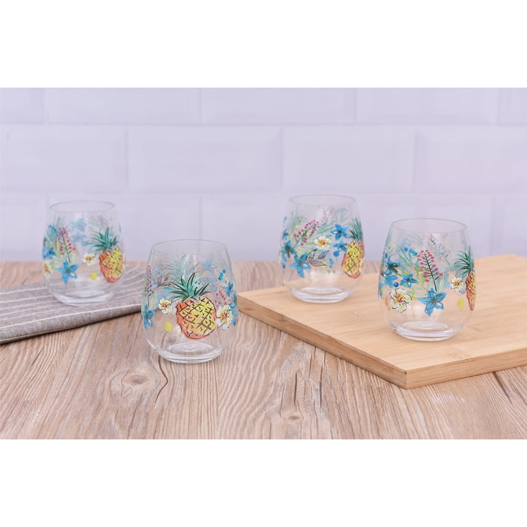 Botanic Garden 19 Ounce Set of 4 Stemless Wine Glasses (Assorted)