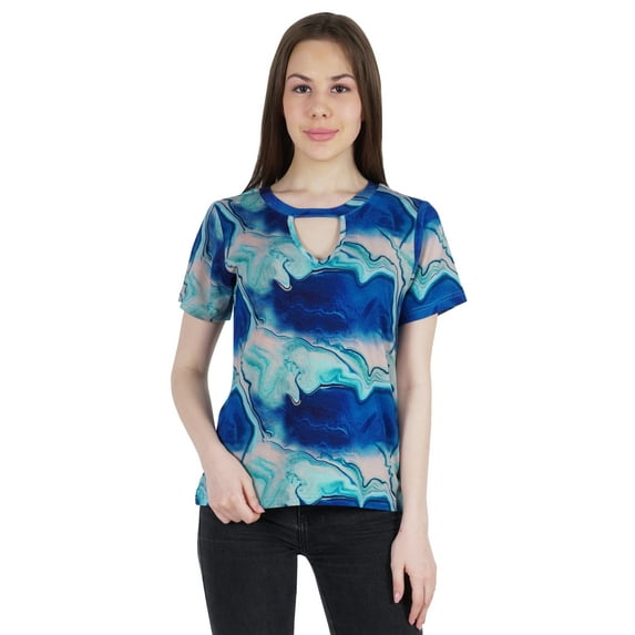 Moomaya WoMen's Printed Top T-shirt Casual Stretchable Jersey Top Short Sleeve Blouse