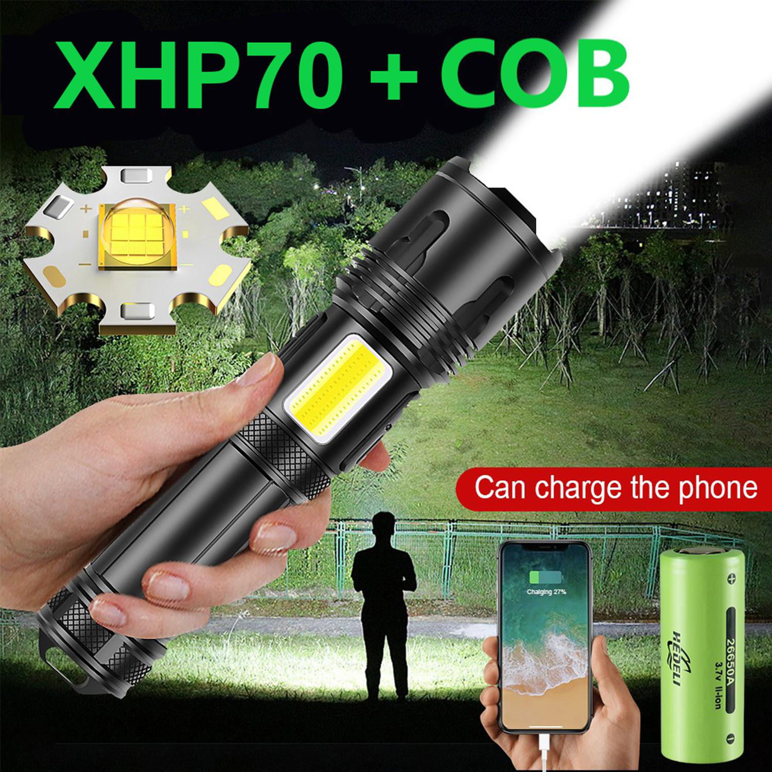 1200000 Lumens Ultra Bright xhp LED Flashlight Rechargeable Camping Hiking Torch 