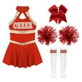 thumbnail image 3 of Alvivi Kids Girls Cheerleading Outfits Cheer Leader Sleeveless Dance Dress with Stocking Pom Poms Set A Red 10, 3 of 7
