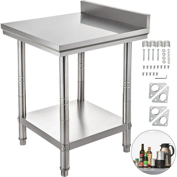 VEVOR Stainless Steel Work Table 24 x 24 x 34 Inch Commercial Food Prep Worktable Heavy Duty Prep Worktable Metal Work Table with Adjustable Feet for Restaurant, Home and Hotel