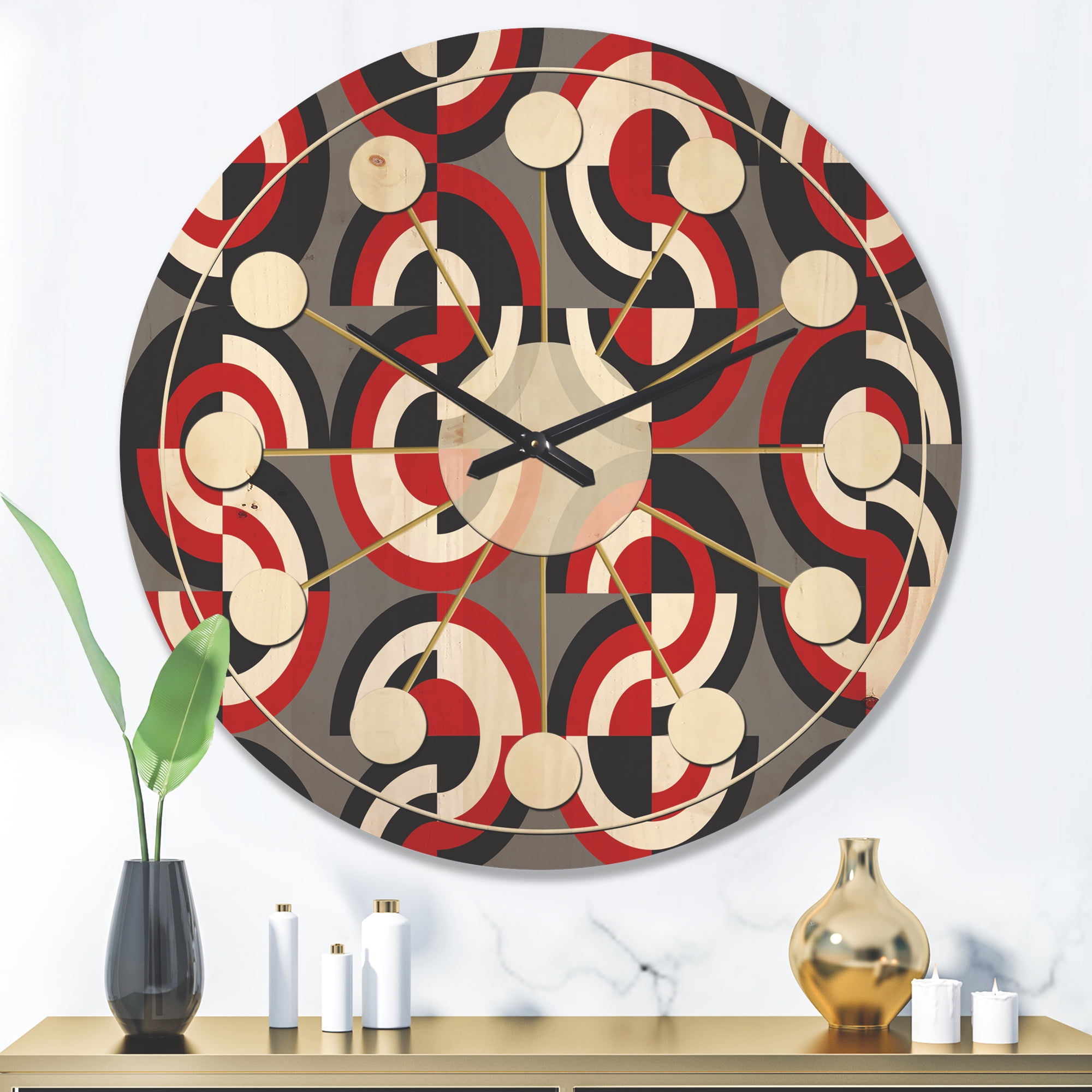 Designart 'Circular Retro Pattern Geometrical' Mid-Century Modern Wood Wall Clock