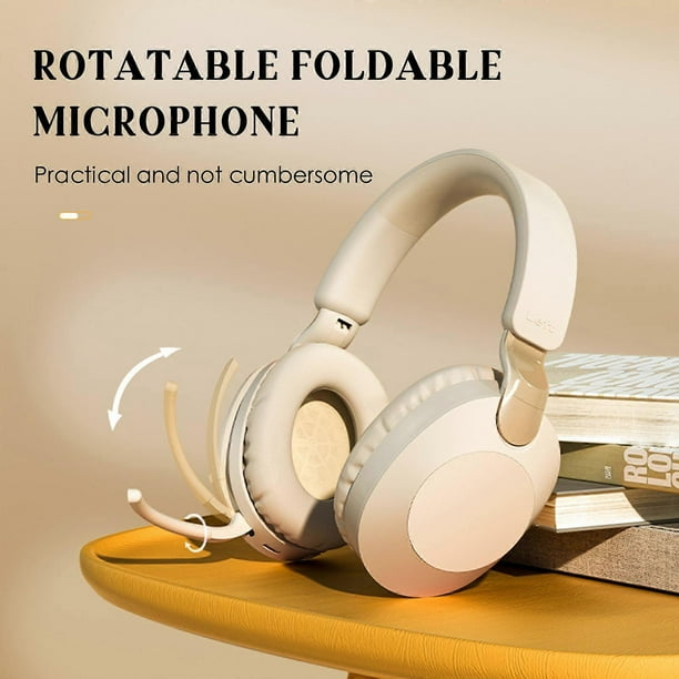 Wireless BT5.3 Headphones Over Ear Gaming Headset with Rotatable Microphone Call Center Headphone AUX IN Wired Earphone Foldable Soft Ear Cushions