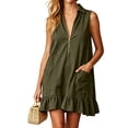 thumbnail image 6 of QUNYINEY Casual Dresses for Women Summer A Line Sleeveless Mini Sundress Collared Solid Ruffle with Pockets Loose Fit Dresses, 6 of 7
