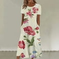 thumbnail image 4 of TSADFHJI Jupes Longues pour Femmes Robe Décontractée Col Rond Imprimé Floral Manches Courtes Ample Boho Été Plage TTG Bleu Ciel, 4 of 4