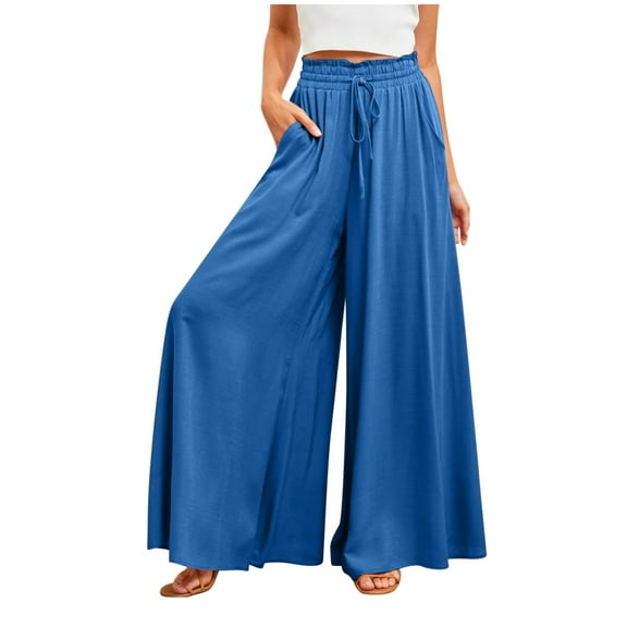 Ladies Summer New Women's Wide Leg Long Pants Elastic Belt Wide Leg High Waist Pants Womens Pants Casual Work Petite Women Yoga Pants with Pockets Casual Fashions Women Womens Business Casual Pants