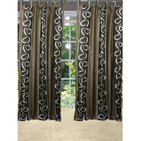 Mogul 2 Scrolls Curtain Window Panel Brown Tab Top Window Treatment 84