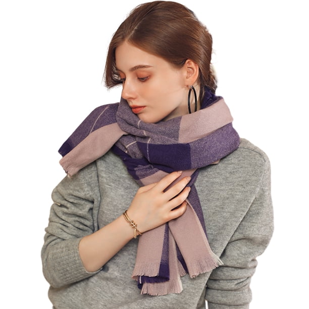 Bufanda cálida tipo manta para mujer, bufanda para el cuello, bufanda de invierno, chal de tartán con borlas de gran tamaño, pashmina a cuadros acogedora
