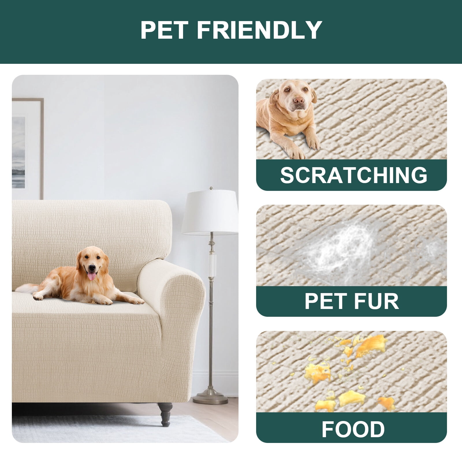H.VERSAILTEX Premium Jacquard Stretch Sofa Cover with Waterproof Seat & Elastic Bottom Protection for Kids,Pets 1-Piece Furniture Protector Slipcover(Armchair,Ivory)