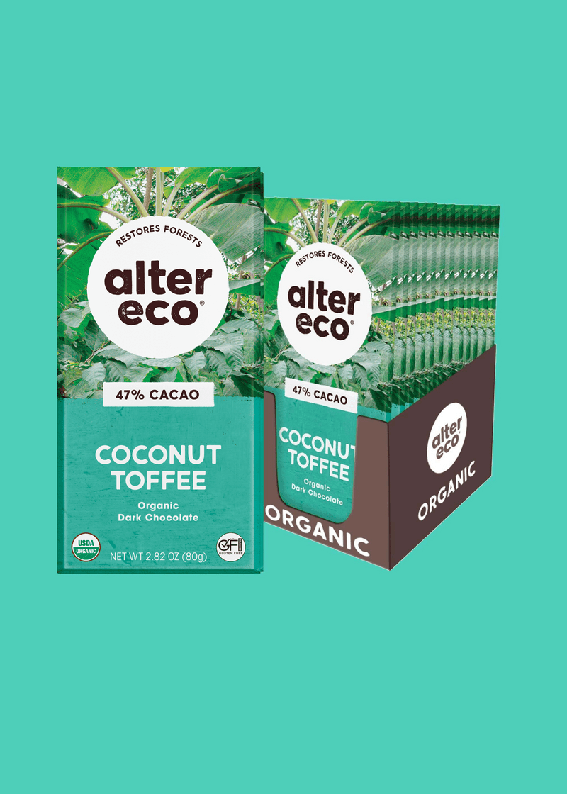 Pack of 12, Alter Eco Organic Dark Chocolate Bar Coconut Toffee, 2.82 oz