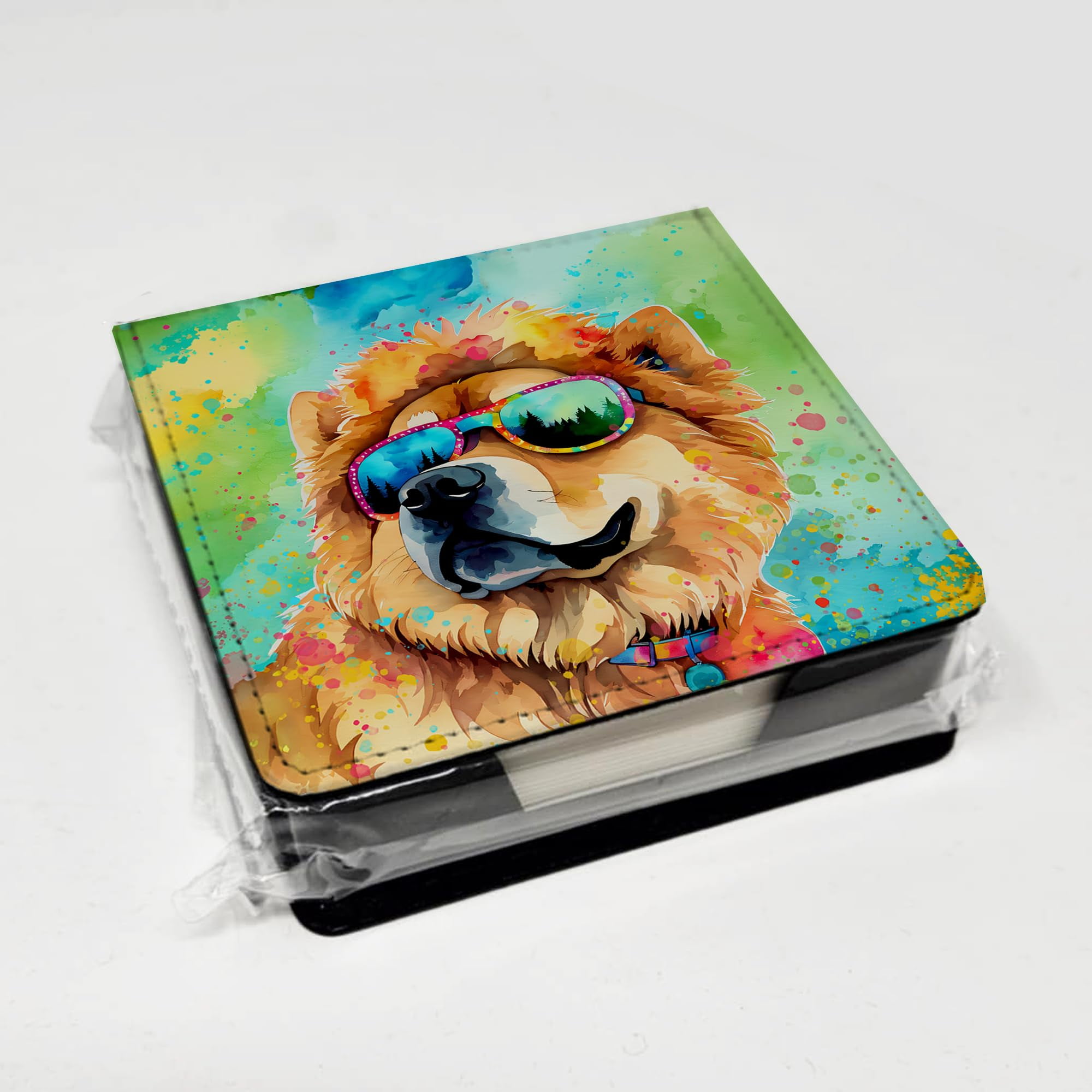 Caroline's Treasures Chow Chow Hippie Dawg PU Leather Note Paper Holder with Artist-Designed Cover, Desk Accessory, Office Gift