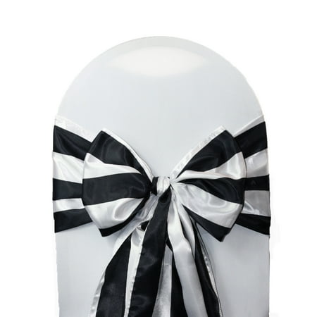

Your Chair Covers - 10 Pack Satin Sashes Black/White Striped