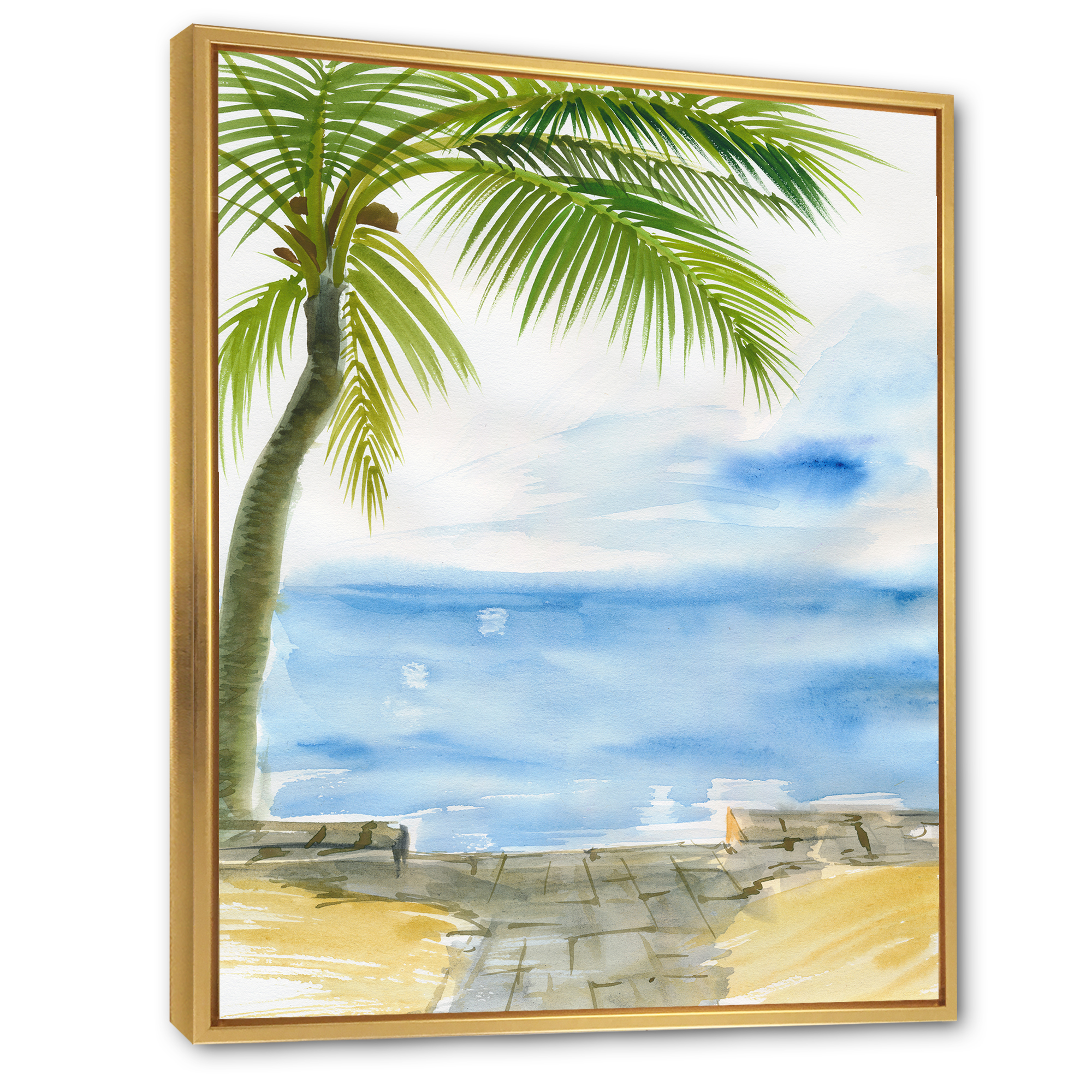 Designart 'Palm Beach Resort At Sunrise II' Nautical & Coastal Framed Canvas Wall Art Print
